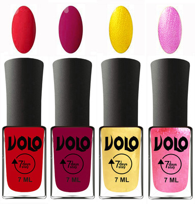 

Volo Ultra Lasting HD Shine Awesome Nail Polish Combo Redish Orange, Magnta, Metallic Light Golden, Metallic Pink(Pack of 4)