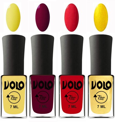 

Volo Ultra Lasting HD Shine Awesome Nail Polish Combo Yellow, Wine Maroon, Redish Orange, Metallic Light Golden(Pack of 4)