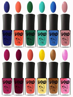 

Volo No Chipping-No Fading Longest Lasting Ever Nail Polish Set at Big Promotional Price Navy Blue, Neon Orange, Green, Fashion Green, Royal Blue, Peach Pink, Magnta Fashion, Wine Maroon, Orange, Metallic Light Golden, Metallic Dark Golden, Metallic Pink(