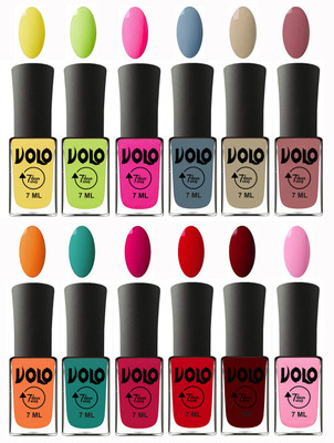 

Volo No Chipping-No Fading Longest Lasting Ever Nail Polish Set at Big Promotional Price Yellow, Parrot Green, Passion Pink, Light Blue, Skin Nude, Chocolate Peach, Orange, Radium Green, Passion Pink, Blood Red, Great Maroon, Baby Pink(Pack of 12)