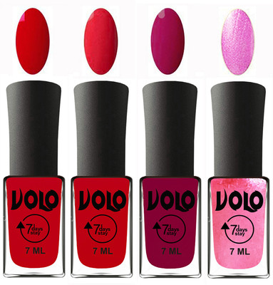 

Volo Ultra Lasting HD Shine Awesome Nail Polish Combo Blood Red, Redish Orange, Magnta, Metallic Pink(Pack of 4)