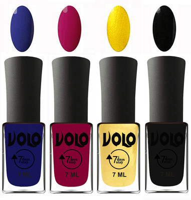 

Volo Ultra Lasting HD Shine Awesome Nail Polish Combo Navy Blue, Magnta, Metallic Light Golden, Black(Pack of 4)