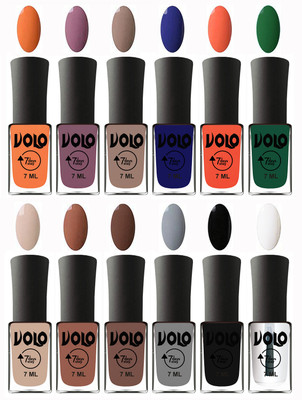 

Volo No Chipping-No Fading Longest Lasting Ever Nail Polish Set at Big Promotional Price Peach, Purple, Nude, Navy Blue, Neon Orange, Green, English Nude, Nude, Brown, Light Grey, Black, Top Coat(Pack of 12)