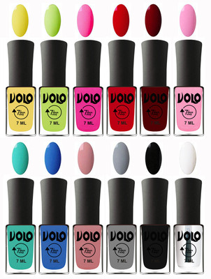 

Volo No Chipping-No Fading Longest Lasting Ever Nail Polish Set Yellow, Parrot Green, Passion Pink, Blood Red, Great Maroon, Baby Pink, Fashion Green, Royal Blue, Peach Pink, Light Grey, Black, Top Coat(Pack of 12)