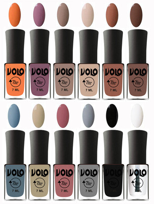 

Volo No Chipping-No Fading Longest Lasting Ever Nail Polish Set Peach, Purple, Nude, English Nude, Nude, Brown, Light Blue, Skin Nude, Chocolate Peach, Light Grey, Black, Top Coat(Pack of 12)