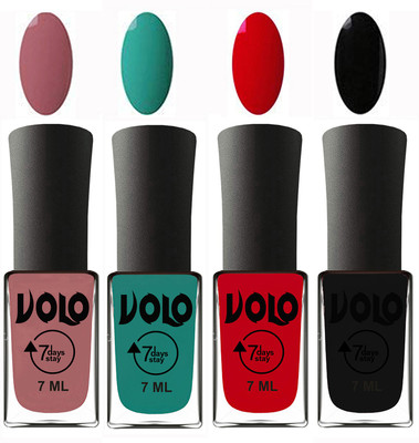 

Volo Ultra Lasting HD Shine Awesome Nail Polish Combo Chocolate Peach, Radium Green, Blood Red, Black(Pack of 4)