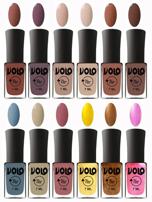 

Volo No Chipping-No Fading Longest Lasting Ever Nail Polish Set at Big Promotional Price Chocolate Brown, Light Purple, Light Nude, English Nude, Nude, Brown, Light Blue, Skin Nude, Chocolate Peach, Metallic Light Golden, Metallic Dark Golden, Metallic Pi