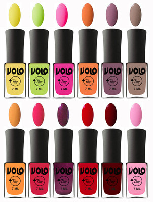 

Volo No Chipping-No Fading Longest Lasting Ever Nail Polish Set at Big Promotional Price Yellow, Parrot Green, Passion Pink, Peach, Purple, Nude, Yellow Mango, Passion Red, Wine, Blood Red, Great Maroon, Baby Pink(Pack of 12)