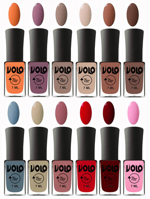 

Volo No Chipping-No Fading Longest Lasting Ever Nail Polish Set Peach, Purple, Nude, English Nude, Nude, Brown, Light Blue, Skin Nude, Chocolate Peach, Blood Red, Great Maroon, Baby Pink(Pack of 12)