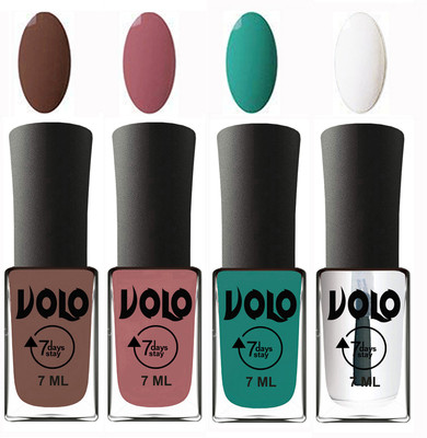 

Volo Ultra Lasting HD Shine Awesome Nail Polish Combo Brown, Chocolate Peach, Radium Green, Top Coat(Pack of 4)