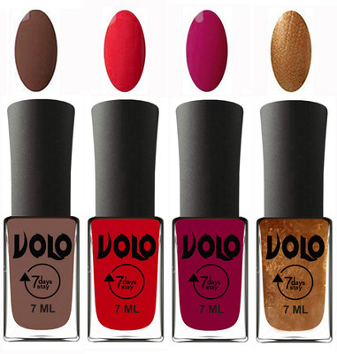 

Volo Ultra Lasting HD Shine Awesome Nail Polish Combo Brown, Redish Orange, Magnta, Metallic Dark Golden(Pack of 4)