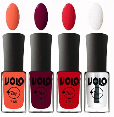 

Volo Ultra Lasting HD Shine Awesome Nail Polish Combo Neon Orange, Wine Maroon, Redish Orange, Top Coat(Pack of 4)