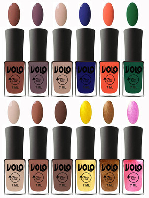

Volo No Chipping-No Fading Longest Lasting Ever Nail Polish Set at Big Promotional Price Chocolate Brown, Light Purple, Light Nude, Navy Blue, Neon Orange, Green, English Nude, Nude, Brown, Metallic Light Golden, Metallic Dark Golden, Metallic Pink(Pack o