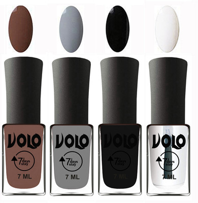 

Volo Ultra Lasting HD Shine Awesome Nail Polish Combo Brown, Light Grey, Black, Top Coat(Pack of 4)