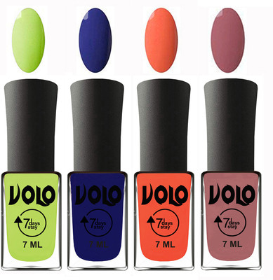 

Volo Ultra Lasting HD Shine Awesome Nail Polish Combo Parrot Green, Navy Blue, Neon Orange, Chocolate Peach(Pack of 4)
