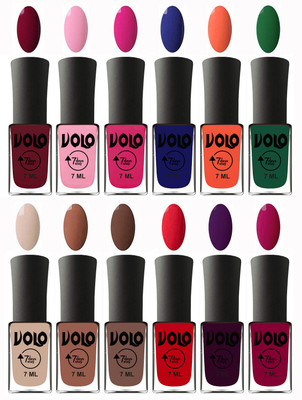 

Volo No Chipping-No Fading Longest Lasting Ever Nail Polish Set at Big Promotional Price Deep Maroon, Light Pink, Magnta, Navy Blue, Neon Orange, Green, English Nude, Nude, Brown, Redish Orange, Dark Wine, Magnta(Pack of 12)