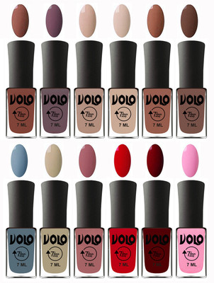 

Volo No Chipping-No Fading Longest Lasting Ever Nail Polish Set at Big Promotional Price Chocolate Brown, Light Purple, Light Nude, English Nude, Nude, Brown, Light Blue, Skin Nude, Chocolate Peach, Blood Red, Great Maroon, Baby Pink(Pack of 12)