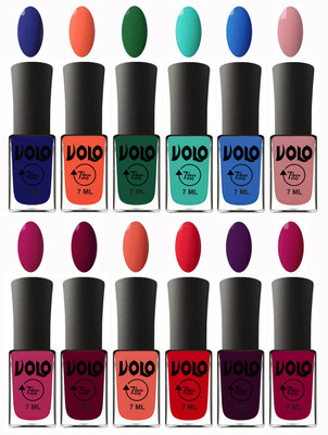 

Volo No Chipping-No Fading Longest Lasting Ever Nail Polish Set Navy Blue, Neon Orange, Green, Fashion Green, Royal Blue, Peach Pink, Magnta Fashion, Wine Maroon, Orange, Redish Orange, Dark Wine, Magnta(Pack of 12)