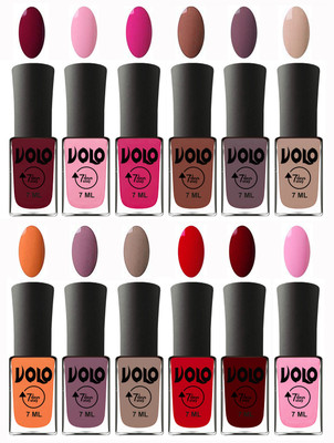 

Volo No Chipping-No Fading Longest Lasting Ever Nail Polish Set Deep Maroon, Light Pink, Magnta, Chocolate Brown, Light Purple, Light Nude, Peach, Purple, Nude, Blood Red, Great Maroon, Baby Pink(Pack of 12)