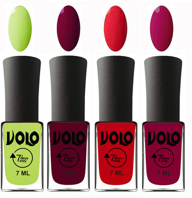 

Volo Ultra Lasting HD Shine Awesome Nail Polish Combo Parrot Green, Wine Maroon, Redish Orange, Magnta(Pack of 4)