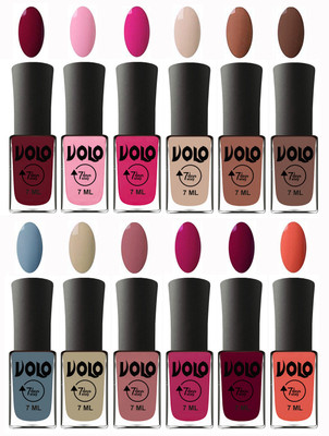 

Volo No Chipping-No Fading Longest Lasting Ever Nail Polish Set Deep Maroon, Light Pink, Magnta, English Nude, Nude, Brown, Light Blue, Skin Nude, Chocolate Peach, Magnta Fashion, Wine Maroon, Orange(Pack of 12)