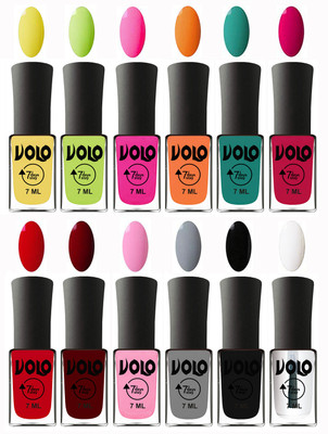 

Volo No Chipping-No Fading Longest Lasting Ever Nail Polish Set at Big Promotional Price Yellow, Parrot Green, Passion Pink, Orange, Radium Green, Passion Pink, Blood Red, Great Maroon, Baby Pink, Light Grey, Black, Top Coat(Pack of 12)