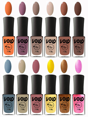

Volo No Chipping-No Fading Longest Lasting Ever Nail Polish Set at Big Promotional Price Peach, Purple, Nude, English Nude, Nude, Brown, Light Blue, Skin Nude, Chocolate Peach, Metallic Light Golden, Metallic Dark Golden, Metallic Pink(Pack of 12)