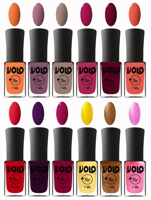 

Volo No Chipping-No Fading Longest Lasting Ever Nail Polish Set Peach, Purple, Nude, Magnta Fashion, Wine Maroon, Orange, Redish Orange, Dark Wine, Magnta, Metallic Light Golden, Metallic Dark Golden, Metallic Pink(Pack of 12)