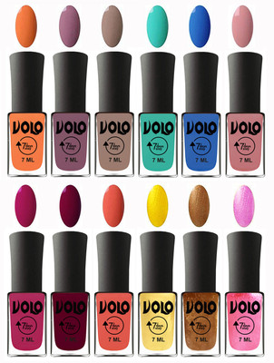 

Volo No Chipping-No Fading Longest Lasting Ever Nail Polish Set Peach, Purple, Nude, Fashion Green, Royal Blue, Peach Pink, Magnta Fashion, Wine Maroon, Orange, Metallic Light Golden, Metallic Dark Golden, Metallic Pink(Pack of 12)