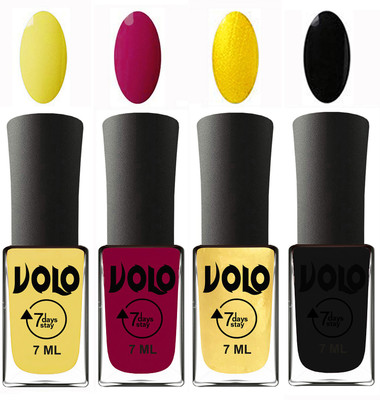 

Volo Ultra Lasting HD Shine Awesome Nail Polish Combo Yellow, Magnta, Metallic Light Golden, Black(Pack of 4)