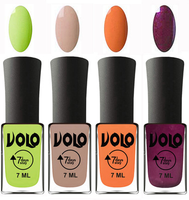 

Volo Ultra Lasting HD Shine Awesome Nail Polish Combo Parrot Green, Light Nude, Peach, Wine(Pack of 4)