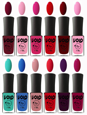 

Volo No Chipping-No Fading Longest Lasting Ever Nail Polish Set at Big Promotional Price Deep Maroon, Light Pink, Magnta, Blood Red, Great Maroon, Baby Pink, Fashion Green, Royal Blue, Peach Pink, Redish Orange, Dark Wine, Magnta(Pack of 12)