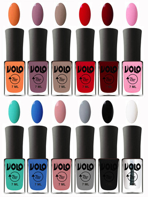 

Volo No Chipping-No Fading Longest Lasting Ever Nail Polish Set Peach, Purple, Nude, Blood Red, Great Maroon, Baby Pink, Fashion Green, Royal Blue, Peach Pink, Light Grey, Black, Top Coat(Pack of 12)
