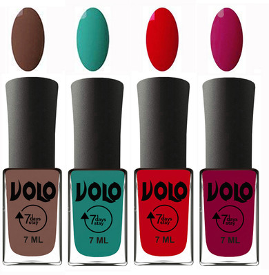 

Volo Ultra Lasting HD Shine Awesome Nail Polish Combo Brown, Radium Green, Blood Red, Magnta(Pack of 4)