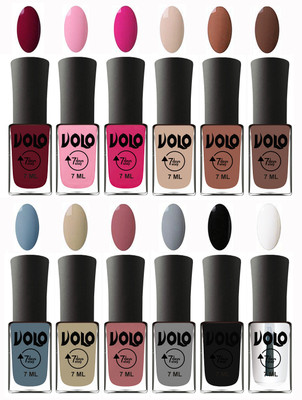 

Volo No Chipping-No Fading Longest Lasting Ever Nail Polish Set Deep Maroon, Light Pink, Magnta, English Nude, Nude, Brown, Light Blue, Skin Nude, Chocolate Peach, Light Grey, Black, Top Coat(Pack of 12)