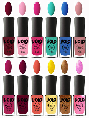 

Volo No Chipping-No Fading Longest Lasting Ever Nail Polish Set at Big Promotional Price Deep Maroon, Light Pink, Magnta, Fashion Green, Royal Blue, Peach Pink, Magnta Fashion, Wine Maroon, Orange, Metallic Light Golden, Metallic Dark Golden, Metallic Pin