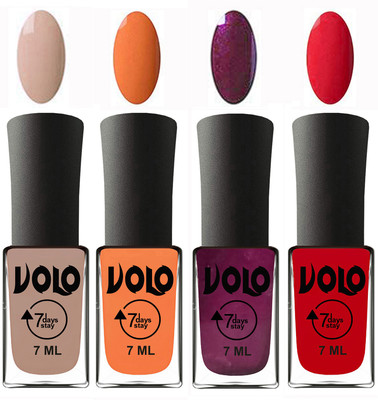 

Volo Ultra Lasting HD Shine Awesome Nail Polish Combo Light Nude, Peach, Wine, Redish Orange(Pack of 4)