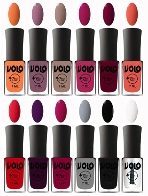 

Volo No Chipping-No Fading Longest Lasting Ever Nail Polish Set Peach, Purple, Nude, Magnta Fashion, Wine Maroon, Orange, Redish Orange, Dark Wine, Magnta, Light Grey, Black, Top Coat(Pack of 12)