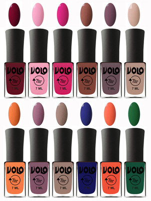 Volo No Chipping-No Fading Longest Lasting Ever Nail Polish Set Deep Maroon, Light Pink, Magnta, Chocolate Brown, Light Purple, Light Nude, Peach, Purple, Nude, Navy Blue, Neon Orange, Green(Pack of 12)