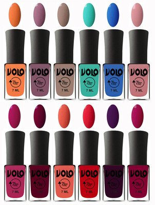 

Volo No Chipping-No Fading Longest Lasting Ever Nail Polish Set Peach, Purple, Nude, Fashion Green, Royal Blue, Peach Pink, Magnta Fashion, Wine Maroon, Orange, Redish Orange, Dark Wine, Magnta(Pack of 12)