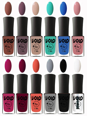 

Volo No Chipping-No Fading Longest Lasting Ever Nail Polish Set Chocolate Brown, Light Purple, Light Nude, Fashion Green, Royal Blue, Peach Pink, Magnta Fashion, Wine Maroon, Orange, Light Grey, Black, Top Coat(Pack of 12)