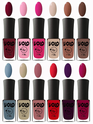 

Volo No Chipping-No Fading Longest Lasting Ever Nail Polish Set at Big Promotional Price Deep Maroon, Light Pink, Magnta, English Nude, Nude, Brown, Light Blue, Skin Nude, Chocolate Peach, Redish Orange, Dark Wine, Magnta(Pack of 12)