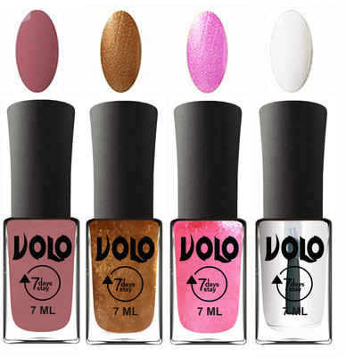 

Volo Ultra Lasting HD Shine Awesome Nail Polish Combo Chocolate Peach, Metallic Dark Golden, Metallic Pink, Top Coat(Pack of 4)