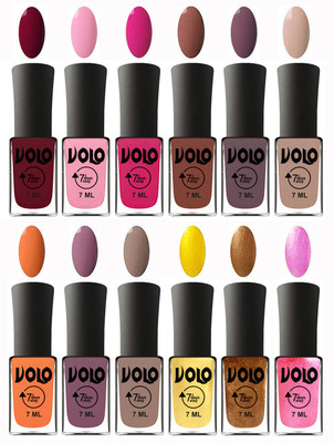 

Volo No Chipping-No Fading Longest Lasting Ever Nail Polish Set Deep Maroon, Light Pink, Magnta, Chocolate Brown, Light Purple, Light Nude, Peach, Purple, Nude, Metallic Light Golden, Metallic Dark Golden, Metallic Pink(Pack of 12)