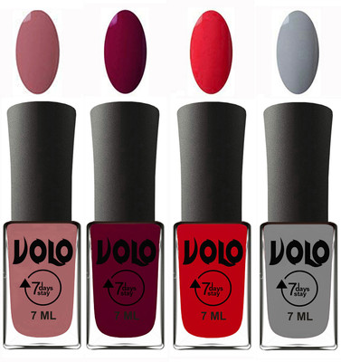 

Volo Ultra Lasting HD Shine Awesome Nail Polish Combo Chocolate Peach, Wine Maroon, Redish Orange, Light Grey(Pack of 4)