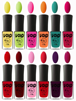 

Volo No Chipping-No Fading Longest Lasting Ever Nail Polish Set at Big Promotional Price Yellow, Parrot Green, Passion Pink, Orange, Radium Green, Passion Pink, Blood Red, Great Maroon, Baby Pink, Redish Orange, Dark Wine, Magnta(Pack of 12)