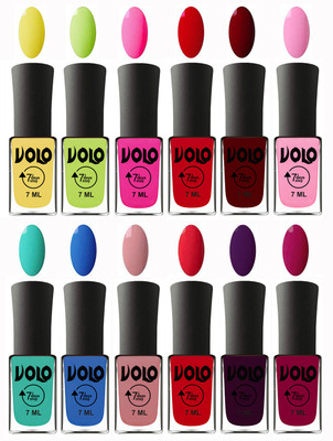 

Volo No Chipping-No Fading Longest Lasting Ever Nail Polish Set Yellow, Parrot Green, Passion Pink, Blood Red, Great Maroon, Baby Pink, Fashion Green, Royal Blue, Peach Pink, Redish Orange, Dark Wine, Magnta(Pack of 12)