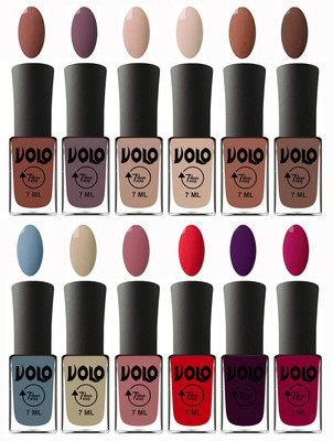 

Volo No Chipping-No Fading Longest Lasting Ever Nail Polish Set at Big Promotional Price Chocolate Brown, Light Purple, Light Nude, English Nude, Nude, Brown, Light Blue, Skin Nude, Chocolate Peach, Redish Orange, Dark Wine, Magnta(Pack of 12)