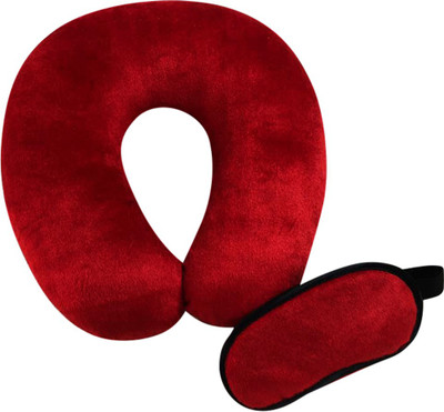 

GORDON U-Shaped Neck Pillow Outer Casing Soft Velvet Fabric Poly Fiber Neck Pillow & Eye Shade(Red)