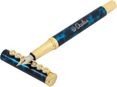 

Oculus Granite Marble-2318 Limited Edition Unique Diamond Studded Golden Clip with Sea Green & Black Combination Marble Finish Metallic Fountain Pen